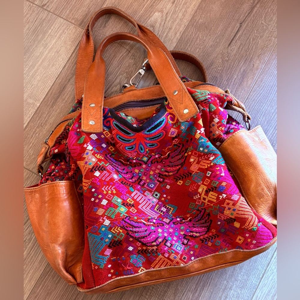 Nena & Co. Convertible Day Bag (CDB) one-of-a-kind (OOAK) huipil fabric leather